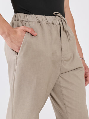 mens Striped Drawstring Loose Fit Pant - Beige