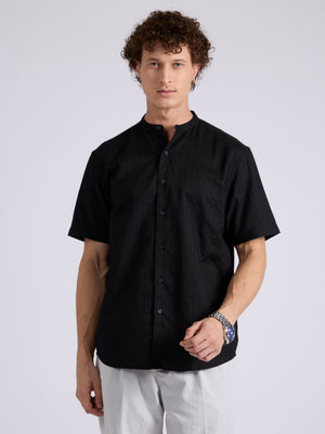 Zabriel - Band Collar Striped Shirt - Black - Espanshe