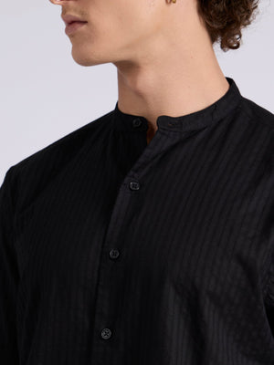 Zabriel - Band Collar Striped Shirt - Black - Espanshe