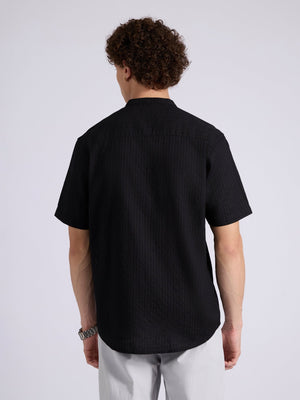 Zabriel - Band Collar Striped Shirt - Black - Espanshe