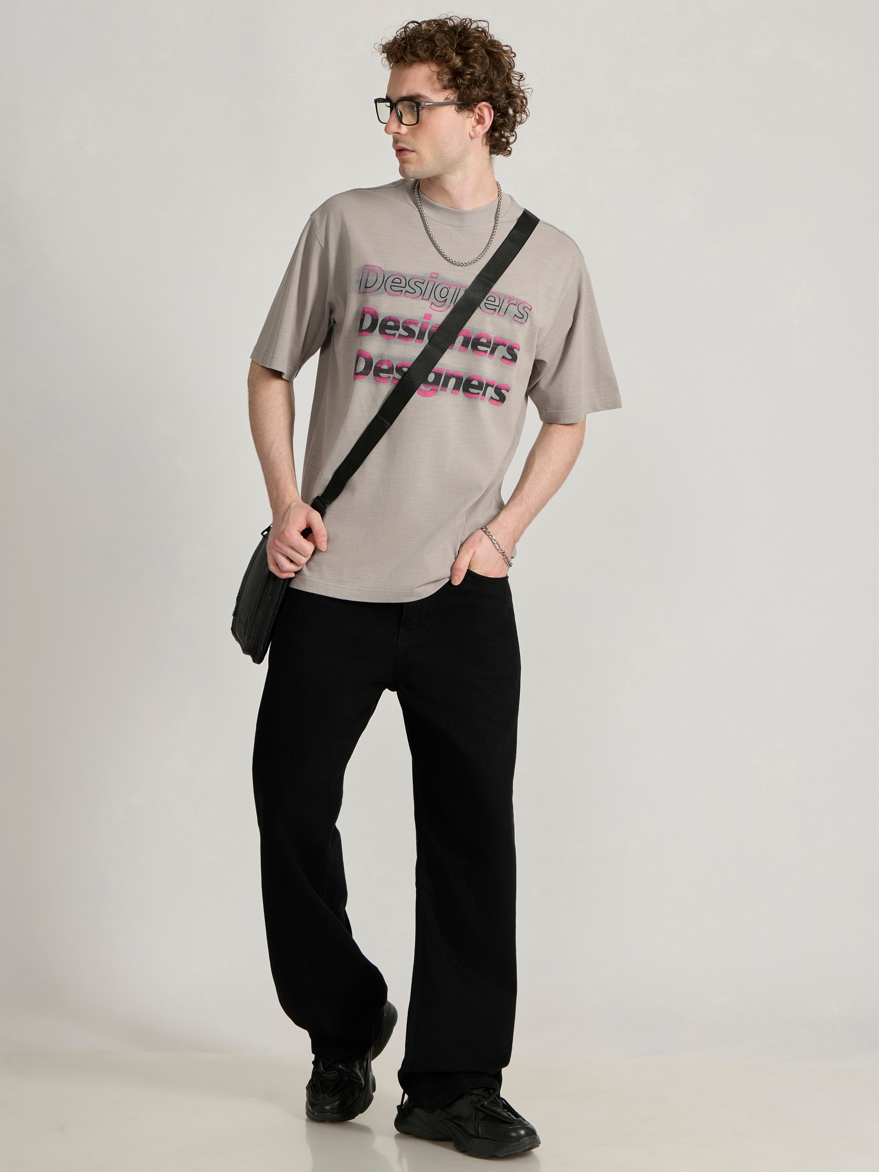 Men's printed baggy T-Shirt in grey