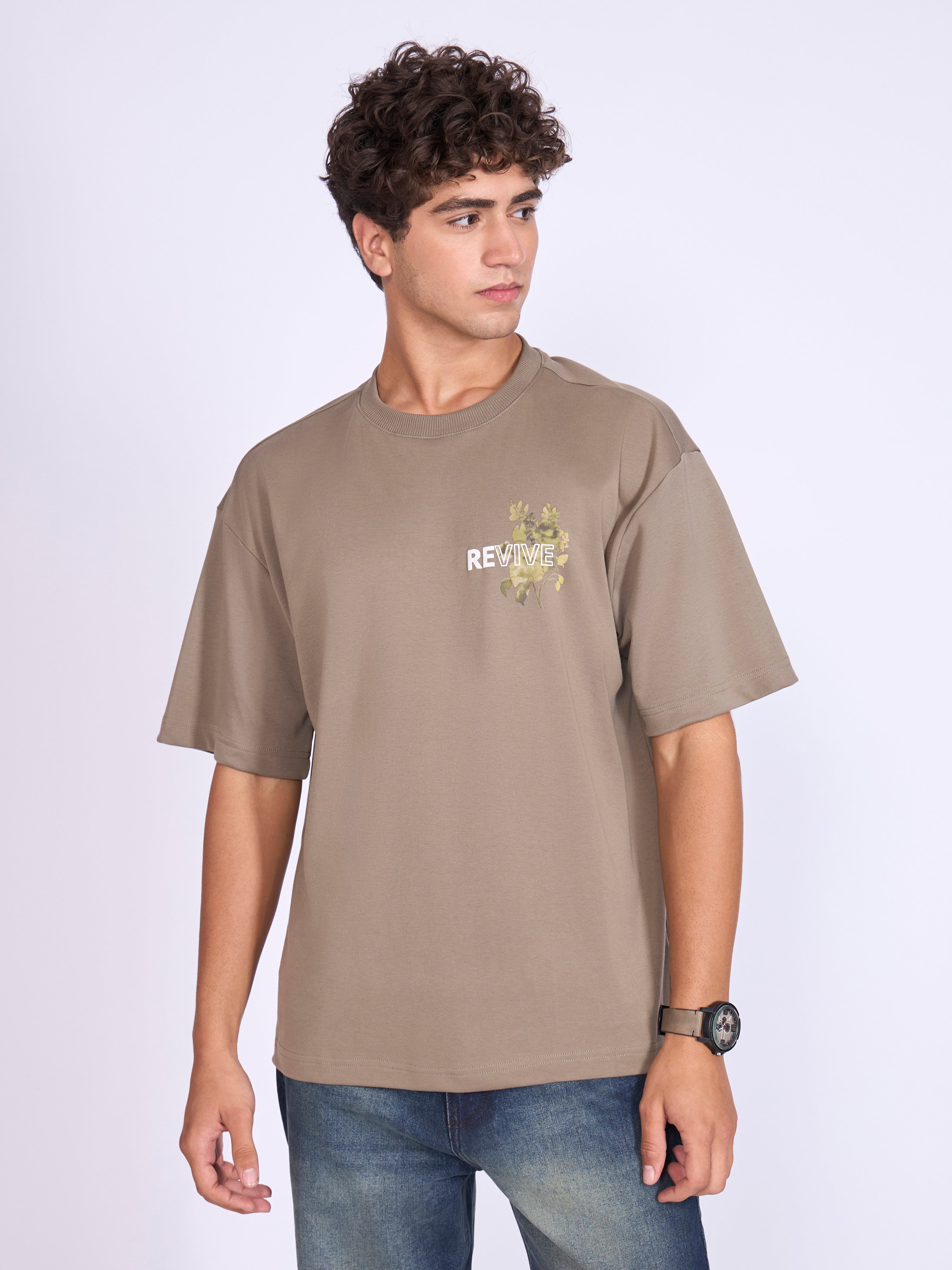 Printed Loose Fit T-Shirt - Light Olive