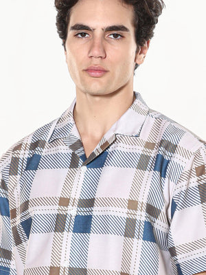 Kerenza - Checkered Lycra Shirt -Blue - Espanshe