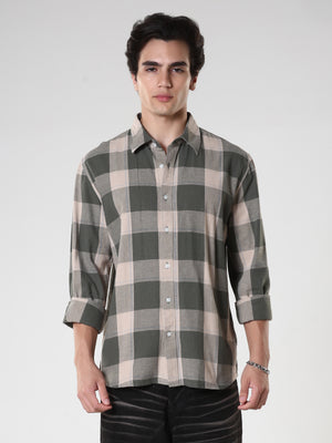 men's green checkered shirt made from pure cotton.
