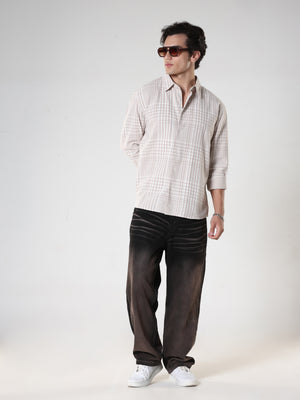 men's beige checkered shirt made from pure cotton.