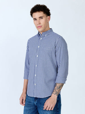 Sara - 100% Cotton Gingham Shirt - Dark Blue - Espanshe