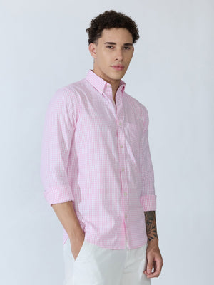 Sara - 100% Cotton Gingham Shirt - Pink - Espanshe