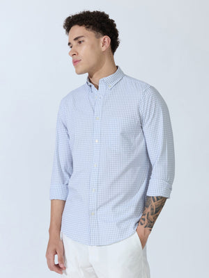 Sara - 100% Cotton Gingham Shirt - Light Grey - Espanshe