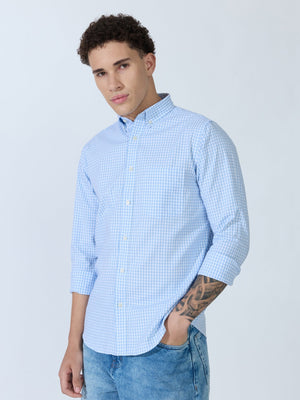 Sara - 100% Cotton Gingham Shirt - Light Blue - Espanshe