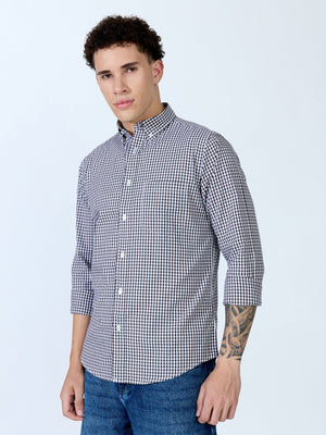 Sara - 100% Cotton Gingham Shirt - Dark Coffee - Espanshe