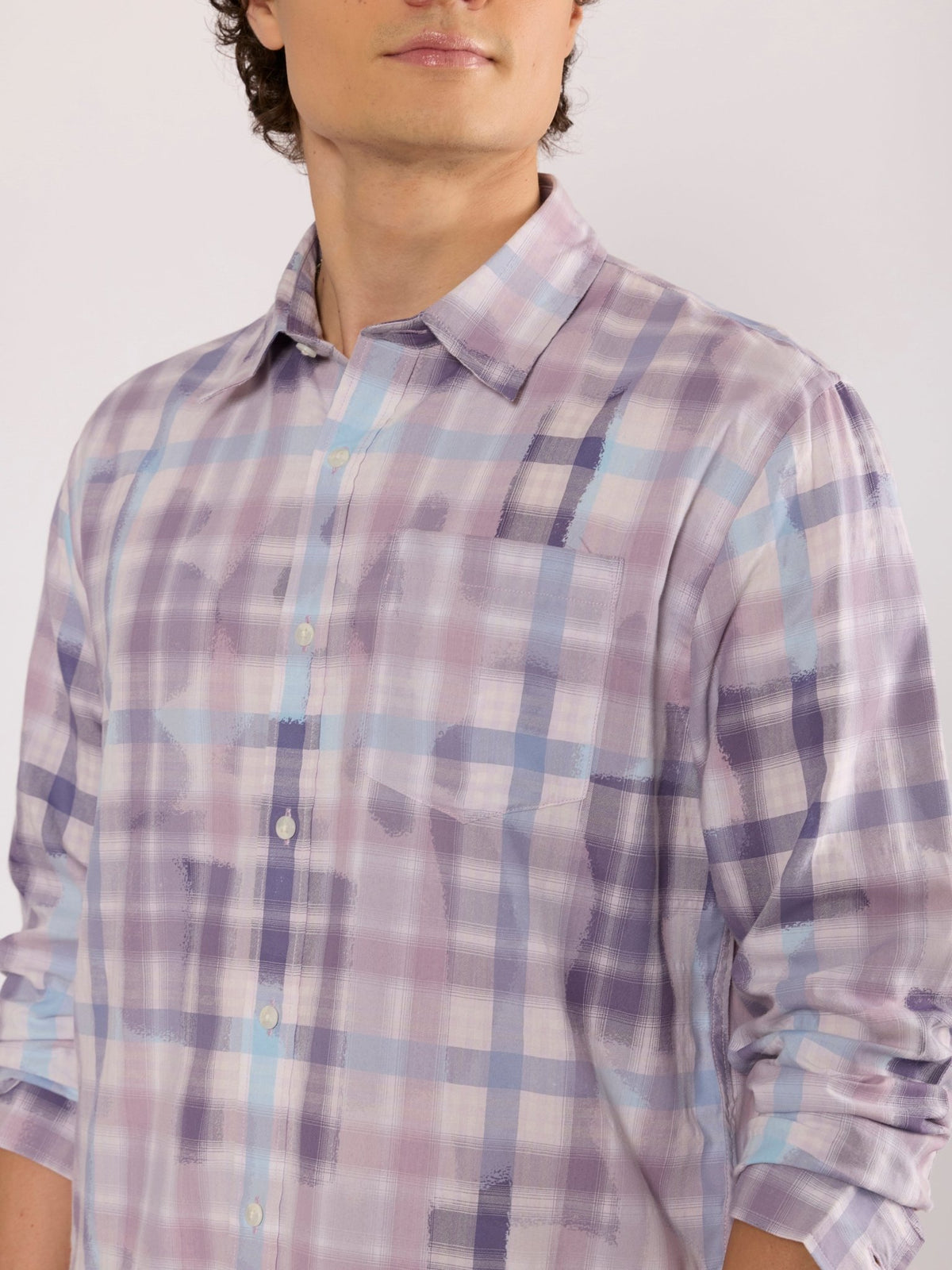 Jules - Digital Print Checkered Shirt - Lavender Purple - Espanshe