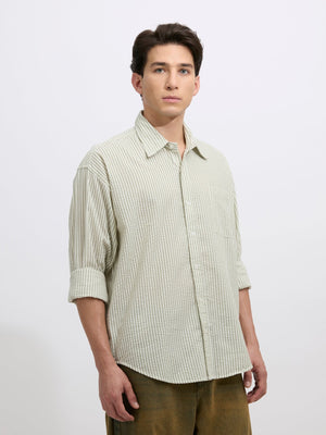 Cullen - Casual Striped Shirt - Green - Espanshe