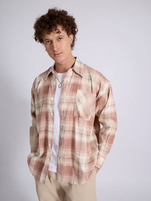 Talbot - Drop Shoulder Checks Shirt - Dusty Rose - Espanshe