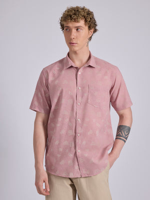 Men's Printed Half Sleeve Shirt in Light Teal Green