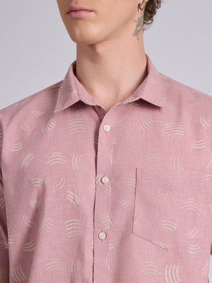 Men's Printed Half Sleeve Shirt in Light Teal Green