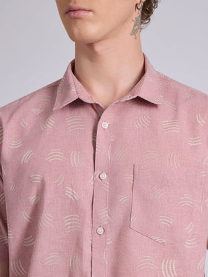 Lucius - Printed Half Sleeve Shirt - Dusty Pink - Espanshe