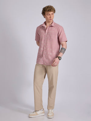 Men's Printed Half Sleeve Shirt in Light Teal Green