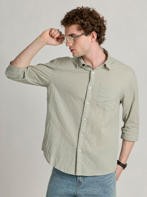 Men's Crinkled Checked Shirt in light grey