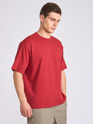 Men's Oversized Round neck T Shirt in Red