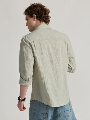 Men's Crinkled Checked Shirt in light grey