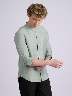 Pryor - Band Collar Plain Shirt - Pista - Espanshe