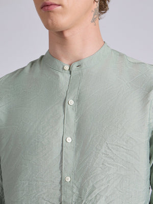 Pryor - Band Collar Plain Shirt - Pista - Espanshe