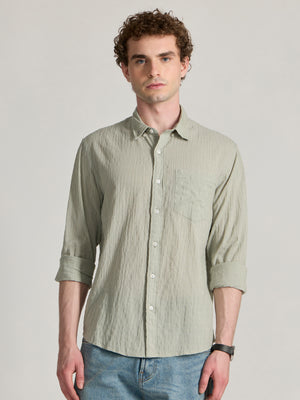 Men's Crinkled Checked Shirt in light grey