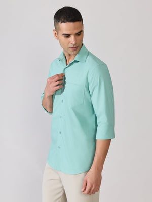 Valerius - Trim Fit Poplin Shirt - Soft Green - Espanshe