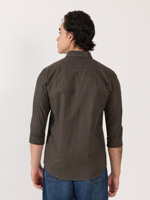 Men's Turkish Fit Casual Checks Shirt - brown
