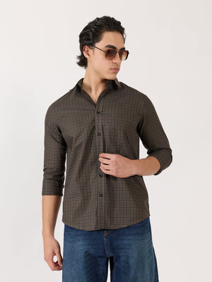 Kola - Turkish Fit Casual Checks Shirt - Brown - Espanshe