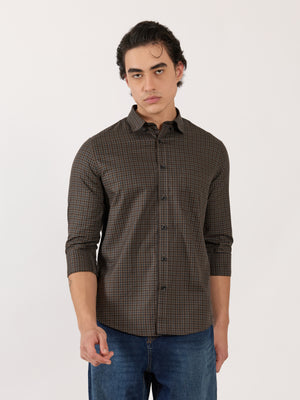 Men's Turkish Fit Casual Checks Shirt - brown