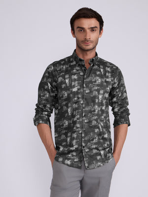 Men's Satin Digital Printed Shirt - Slate Blue