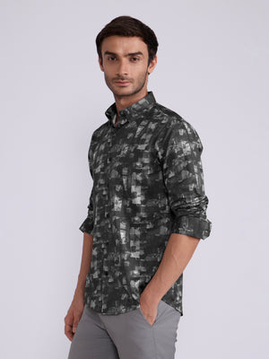 Men's Satin Digital Printed Shirt - Slate Blue