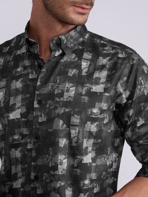 Men's Satin Digital Printed Shirt - Slate Blue