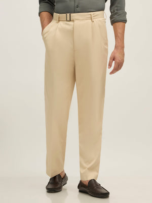 Maximilian - Beltless Formal Pant - Beige - Espanshe