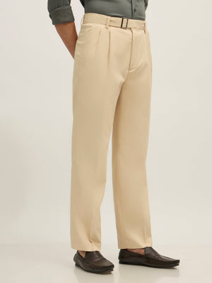 Maximilian - Beltless Formal Pant - Beige - Espanshe