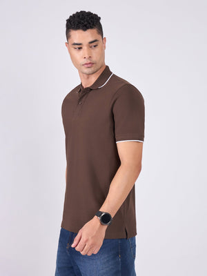 Orwell - Polo T-Shirt with Contrast Tipping - Dark Coffee - Espanshe