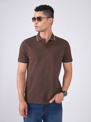 Orwell - Polo T-Shirt with Contrast Tipping - Dark Coffee - Espanshe