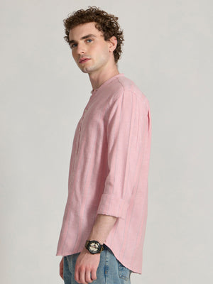 Salvator - Band Collar Striped Shirt - Pink - Espanshe
