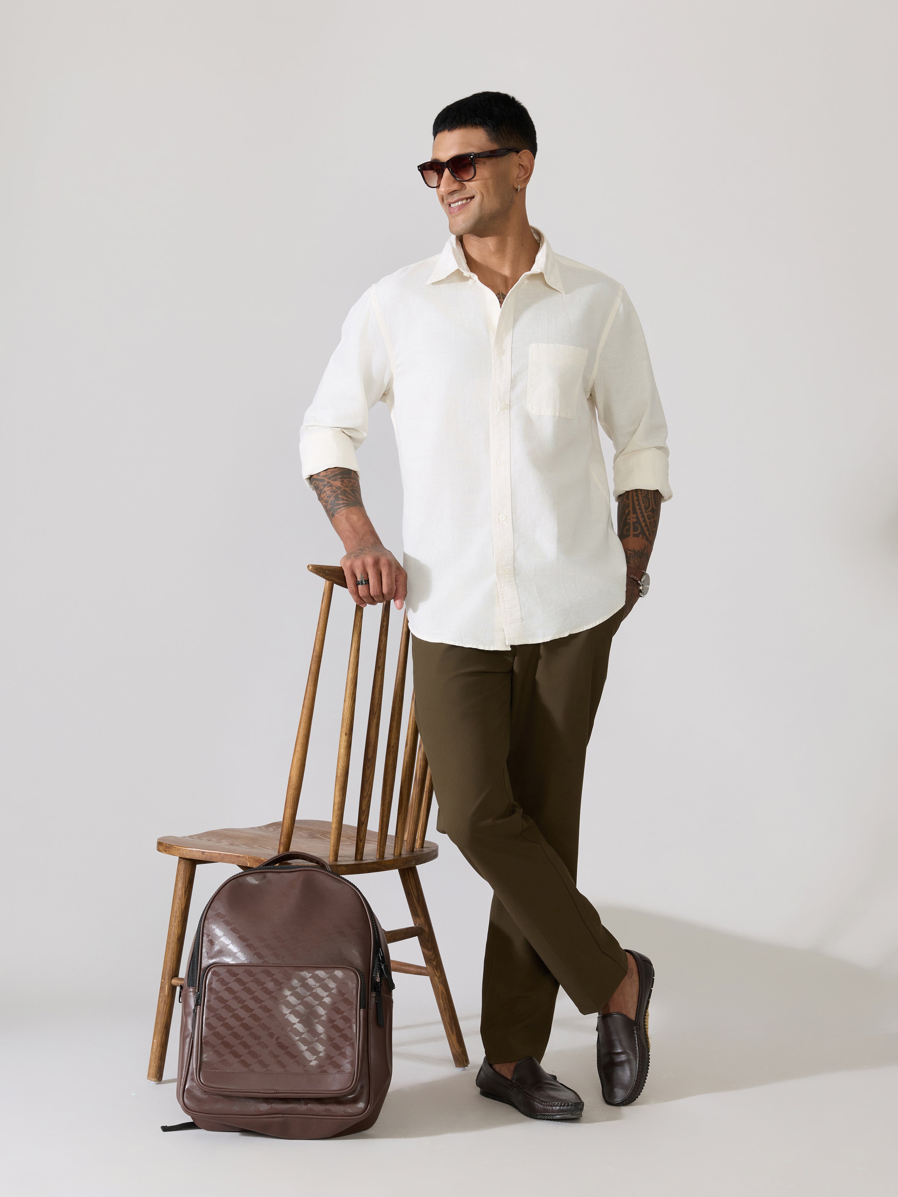 Men's Comfort Fit off white Linen Shirt