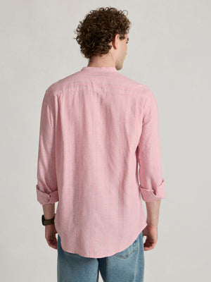 Men's Band Collar Striped Shirt in pink
