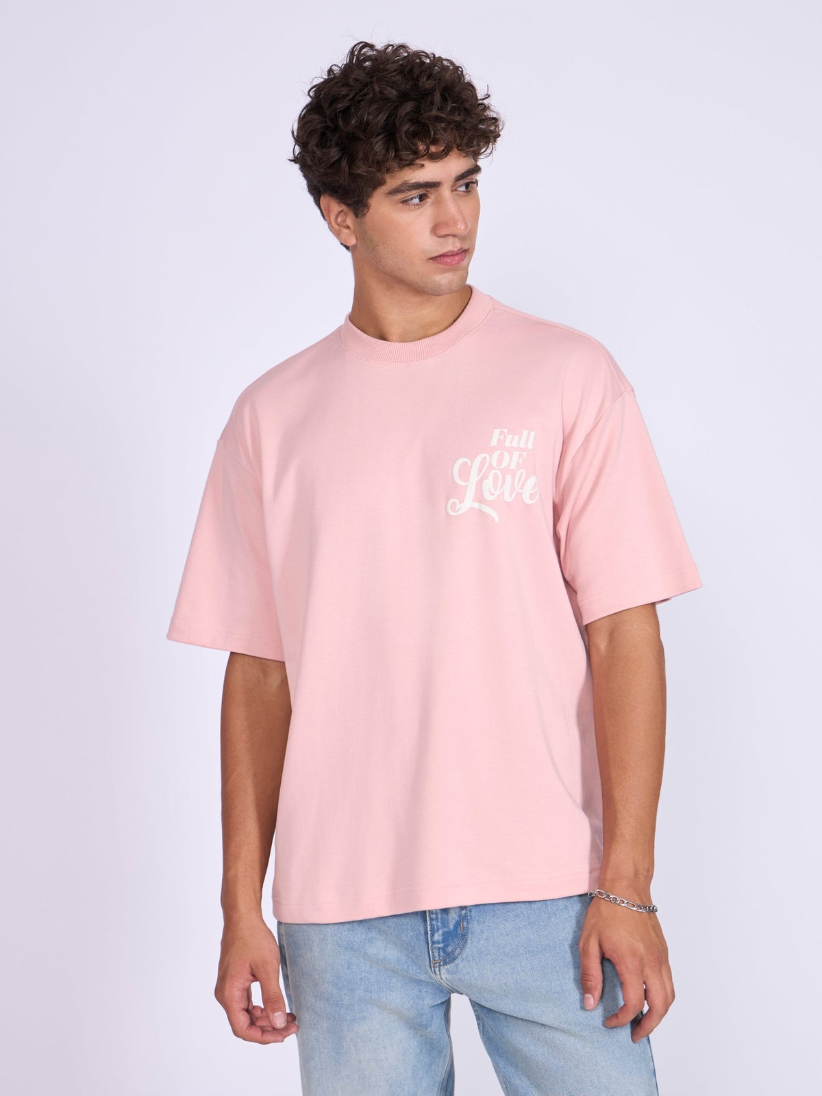 Trace - Full Of Love Printed Loose Fit T-Shirt - Pink - Espanshe