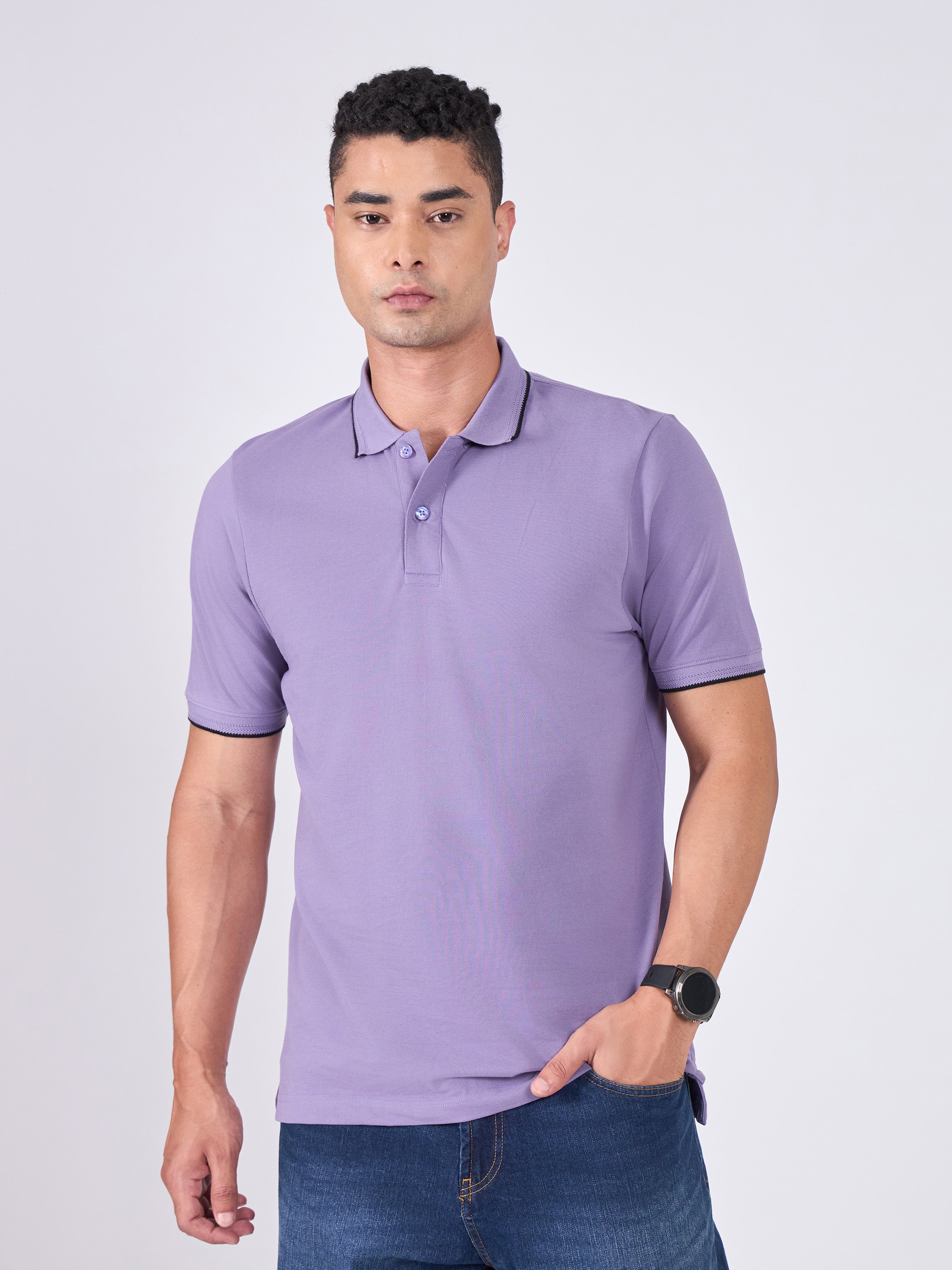 Men's Polo T-Shirt with Contrast Tipping - Dusted Grape
