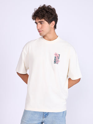 Men's Printed Baggy T-Shirt - Cream