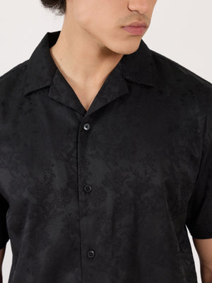 Men's Embroidered Cuban Collar Shirt - black