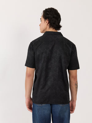 Men's Embroidered Cuban Collar Shirt - black