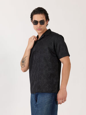 Pova - Embroidered Cuban Collar Shirt - Black - Espanshe
