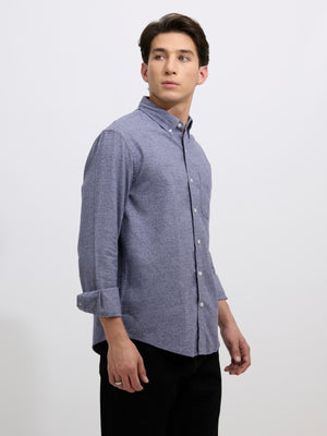 Men's Brushed Melange Plain Shirt in Blue