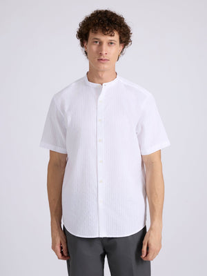 Zabriel - Band Collar Striped Shirt - White - Espanshe