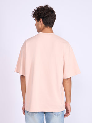 Men's Printed Baggy T-Shirt - Peach Pink